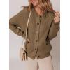 imageDokotoo Cardigan Sweaters for Women Casual Long Sleeve Crewneck Button Down Cable Knit Sweater Tops with PocketsBrown