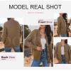 imageDokotoo Cardigan Sweaters for Women Casual Long Sleeve Crewneck Button Down Cable Knit Sweater Tops with PocketsBrown