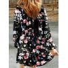 imageDokotoo Fall Dresses for Women 2025 Boho Floral V Neck Long Sleeve Smocked Elastic Waist Casual ALine Mini Dress SundressBlack