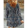 imageDokotoo Fall Dresses for Women 2025 Boho Floral V Neck Long Sleeve Smocked Elastic Waist Casual ALine Mini Dress SundressBlue