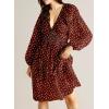 imageDokotoo Fall Dresses for Women 2025 Boho Floral V Neck Long Sleeve Smocked Elastic Waist Casual ALine Mini Dress SundressBrown