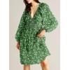 imageDokotoo Fall Dresses for Women 2025 Boho Floral V Neck Long Sleeve Smocked Elastic Waist Casual ALine Mini Dress SundressGreen