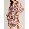 imageDokotoo Fall Dresses for Women 2025 Boho Floral V Neck Long Sleeve Smocked Elastic Waist Casual ALine Mini Dress SundressMulticolored