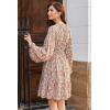 imageDokotoo Fall Dresses for Women 2025 Boho Floral V Neck Long Sleeve Smocked Elastic Waist Casual ALine Mini Dress SundressOrange