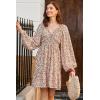 imageDokotoo Fall Dresses for Women 2025 Boho Floral V Neck Long Sleeve Smocked Elastic Waist Casual ALine Mini Dress SundressOrange