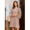 imageDokotoo Fall Dresses for Women 2025 Boho Floral V Neck Long Sleeve Smocked Elastic Waist Casual ALine Mini Dress SundressOrange