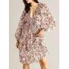imageDokotoo Fall Dresses for Women 2025 Boho Floral V Neck Long Sleeve Smocked Elastic Waist Casual ALine Mini Dress SundressOrange