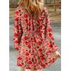 imageDokotoo Fall Dresses for Women 2025 Boho Floral V Neck Long Sleeve Smocked Elastic Waist Casual ALine Mini Dress SundressPink