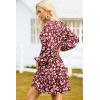 imageDokotoo Fall Dresses for Women 2025 Boho Floral V Neck Long Sleeve Smocked Elastic Waist Casual ALine Mini Dress SundressRed