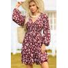 imageDokotoo Fall Dresses for Women 2025 Boho Floral V Neck Long Sleeve Smocked Elastic Waist Casual ALine Mini Dress SundressRed