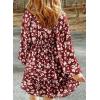 imageDokotoo Fall Dresses for Women 2025 Boho Floral V Neck Long Sleeve Smocked Elastic Waist Casual ALine Mini Dress SundressRed
