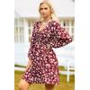 imageDokotoo Fall Dresses for Women 2025 Boho Floral V Neck Long Sleeve Smocked Elastic Waist Casual ALine Mini Dress SundressRed