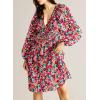 imageDokotoo Fall Dresses for Women 2025 Boho Floral V Neck Long Sleeve Smocked Elastic Waist Casual ALine Mini Dress SundressRosy