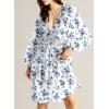 imageDokotoo Fall Dresses for Women 2025 Boho Floral V Neck Long Sleeve Smocked Elastic Waist Casual ALine Mini Dress SundressWhite