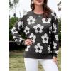 imageDokotoo Flowers Sweater Ivory Flora Crewneck Cute Casual Long Sleeve Fall Winter Knitted Pullover TopsBlack