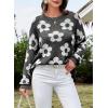 imageDokotoo Flowers Sweater Ivory Flora Crewneck Cute Casual Long Sleeve Fall Winter Knitted Pullover TopsBlack