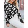 imageDokotoo Flowers Sweater Ivory Flora Crewneck Cute Casual Long Sleeve Fall Winter Knitted Pullover TopsBlack
