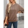 imageDokotoo Hoodies for Women Casual Long Sleeve Textured Knit Loose Drawstring Hooded Sweatshirt with PocketBrown