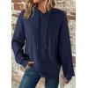 imageDokotoo Hoodies for Women Casual Long Sleeve Textured Knit Loose Drawstring Hooded Sweatshirt with PocketDark Blue