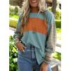 imageDokotoo Long Sleeve Tops Oversized 2025 Trendy Round Crew Neck Casual Color Block Womens Shirts BlousesA Mist Green