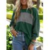 imageDokotoo Long Sleeve Tops Oversized 2025 Trendy Round Crew Neck Casual Color Block Womens Shirts BlousesBlackish Green