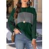 imageDokotoo Long Sleeve Tops Oversized 2025 Trendy Round Crew Neck Casual Color Block Womens Shirts BlousesBlackish Green