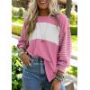 imageDokotoo Long Sleeve Tops Oversized 2025 Trendy Round Crew Neck Casual Color Block Womens Shirts BlousesBonbon