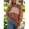 imageDokotoo Long Sleeve Tops Oversized 2025 Trendy Round Crew Neck Casual Color Block Womens Shirts BlousesChestnut