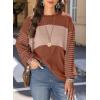 imageDokotoo Long Sleeve Tops Oversized 2025 Trendy Round Crew Neck Casual Color Block Womens Shirts BlousesChestnut