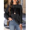 imageDokotoo Long Sleeve Tops Oversized 2025 Trendy Round Crew Neck Casual Color Block Womens Shirts BlousesDirty Blue