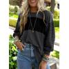 imageDokotoo Long Sleeve Tops Oversized 2025 Trendy Round Crew Neck Casual Color Block Womens Shirts BlousesDirty Blue