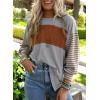 imageDokotoo Long Sleeve Tops Oversized 2025 Trendy Round Crew Neck Casual Color Block Womens Shirts BlousesGray