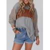 imageDokotoo Long Sleeve Tops Oversized 2025 Trendy Round Crew Neck Casual Color Block Womens Shirts BlousesGray