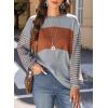 imageDokotoo Long Sleeve Tops Oversized 2025 Trendy Round Crew Neck Casual Color Block Womens Shirts BlousesGray