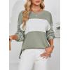 imageDokotoo Long Sleeve Tops Oversized 2025 Trendy Round Crew Neck Casual Color Block Womens Shirts BlousesLaurel Green