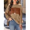 imageDokotoo Long Sleeve Tops Oversized 2025 Trendy Round Crew Neck Casual Color Block Womens Shirts BlousesLight French Beige