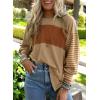 imageDokotoo Long Sleeve Tops Oversized 2025 Trendy Round Crew Neck Casual Color Block Womens Shirts BlousesLight French Beige