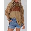 imageDokotoo Long Sleeve Tops Oversized 2025 Trendy Round Crew Neck Casual Color Block Womens Shirts BlousesLight French Beige