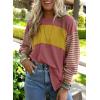 imageDokotoo Long Sleeve Tops Oversized 2025 Trendy Round Crew Neck Casual Color Block Womens Shirts BlousesMineral Red