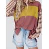 imageDokotoo Long Sleeve Tops Oversized 2025 Trendy Round Crew Neck Casual Color Block Womens Shirts BlousesMineral Red