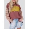 imageDokotoo Long Sleeve Tops Oversized 2025 Trendy Round Crew Neck Casual Color Block Womens Shirts BlousesMineral Red