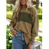 imageDokotoo Long Sleeve Tops Oversized 2025 Trendy Round Crew Neck Casual Color Block Womens Shirts BlousesPale Khaki