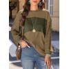 imageDokotoo Long Sleeve Tops Oversized 2025 Trendy Round Crew Neck Casual Color Block Womens Shirts BlousesPale Khaki
