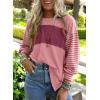 imageDokotoo Long Sleeve Tops Oversized 2025 Trendy Round Crew Neck Casual Color Block Womens Shirts BlousesPeach Blossom