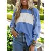 imageDokotoo Long Sleeve Tops Oversized 2025 Trendy Round Crew Neck Casual Color Block Womens Shirts BlousesSky Blue