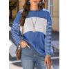 imageDokotoo Long Sleeve Tops Oversized 2025 Trendy Round Crew Neck Casual Color Block Womens Shirts BlousesSky Blue