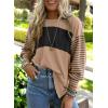 imageDokotoo Long Sleeve Tops Oversized 2025 Trendy Round Crew Neck Casual Color Block Womens Shirts BlousesSmoke Gray