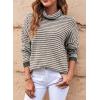 imageDokotoo Oversized Sweaters for Women Long Sleeve Striped Pullover Sweater 2024 Fall Turtleneck Knit Tunic Jumper Tops