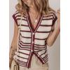 imageDokotoo Sweater Vest Women Striped V Neck Button Vest for Women Vest Top Spring Cardigan Sweaters for Women 2025Red