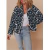 imageDokotoo Warm Quilted Jackets for Women Long Sleeve Floral Print Button Down Puffer Jacket Coats with PocketsBlue